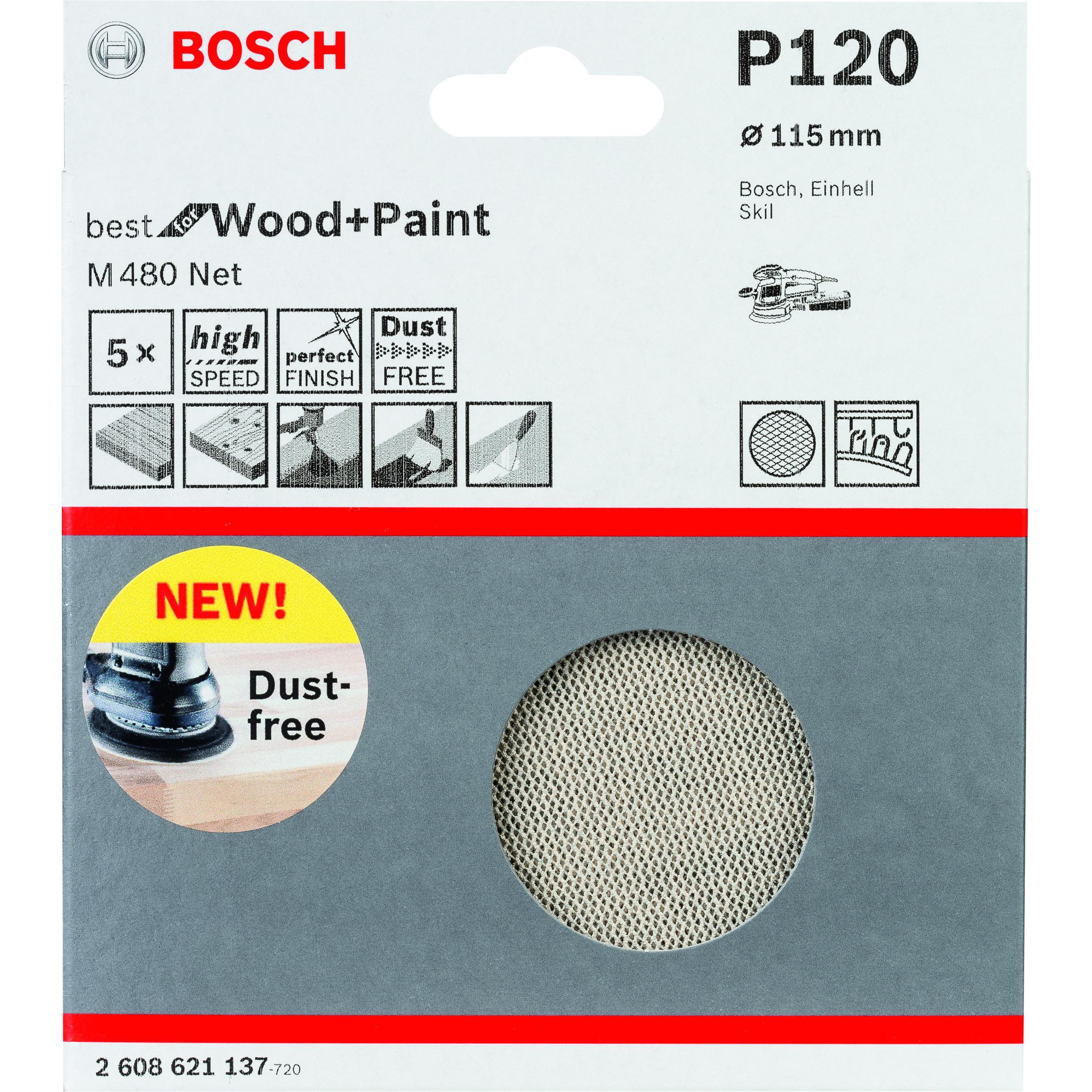 Thumbnail - Bosch Professional, Schleifmittel, Schleifblatt M480 Net, Best for Wood and Paint, 115 mm, 120, 5er-Pack (120)