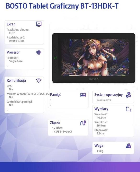 Productafbeelding Bosto Grafisch tablet BT-13HDKT (13.30", 5080 lpi)