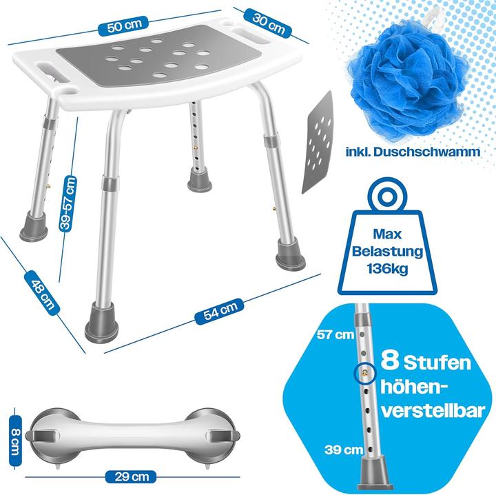Produktbild Kesser Höhenverstellbarer Duschhocker mit Haltegriff (136 kg)