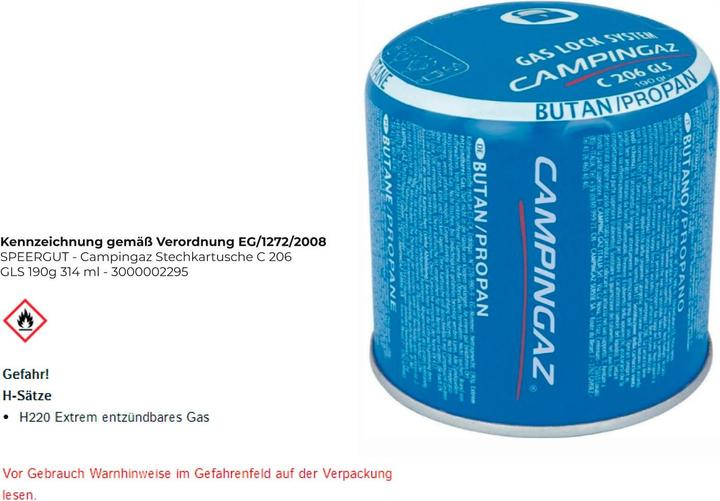 Actual product image Campingaz Gas cartridge C 206