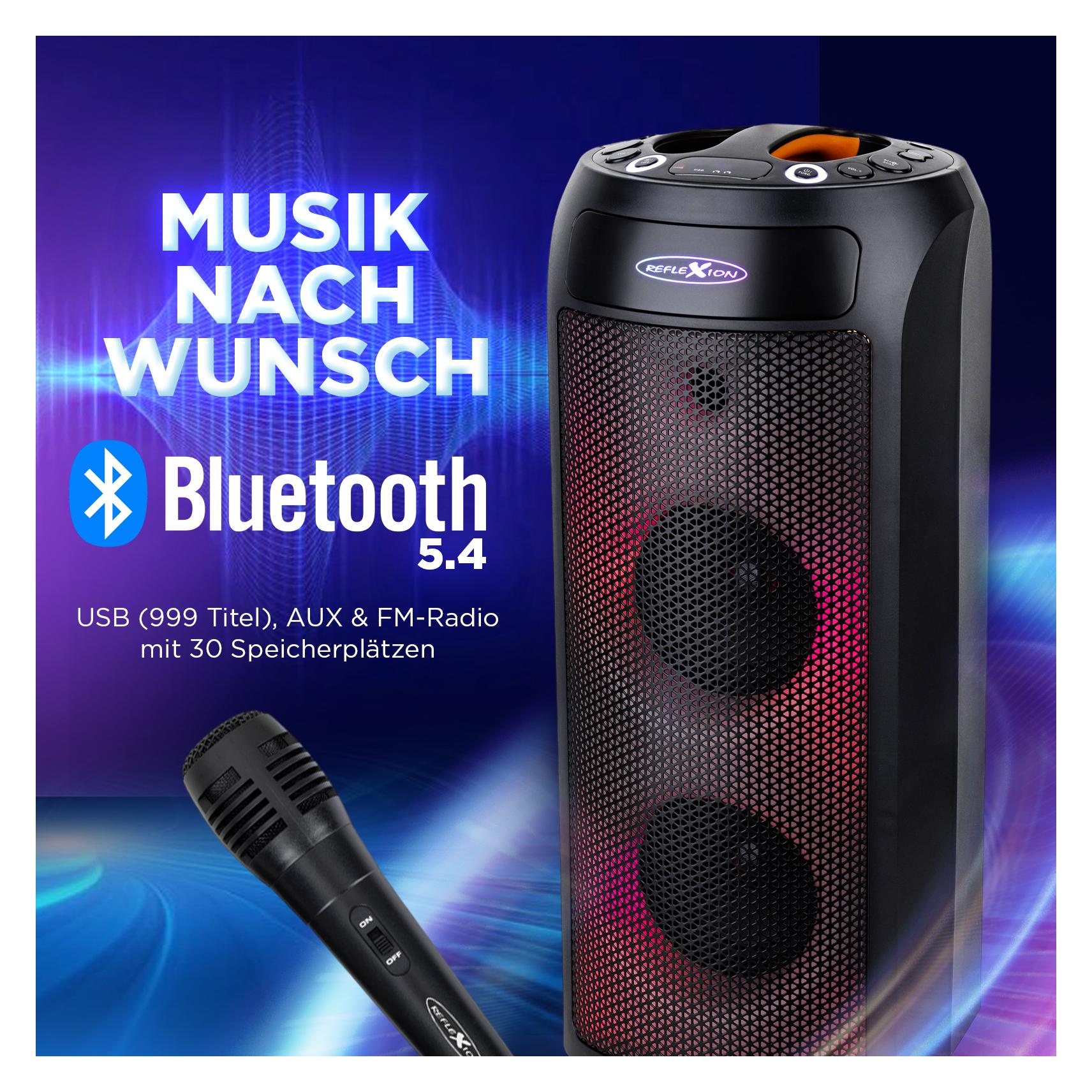 REFLEXION PSX11BT Casse Bluetooth Portatile 2x25W – Con FM, USB, Ingresso Microfono, Luci LED E Effetto Super Basso, Nero