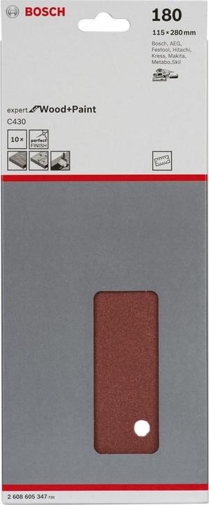 Immagine prodotto Bosch Professional Zubehör Foglio abrasivo C430, 115 x 280 mm, 180, 14 fori, confezione da 10 (180)