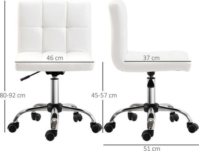 Immagine prodotto Swisshandel24 Bürostuhl, Drehstuhl, Kunstleder, Stahlstruktur, 5 Räder, gepolstert, Weiss (45 - 57 cm)