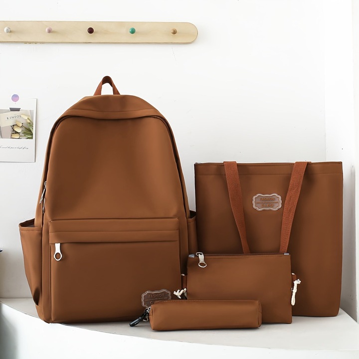 Only-Bags.Store 4pcs Sac Set : Chic Solid Color Nylon Sac à dos avec bretelles réglables, fourre-tout, crossbody &