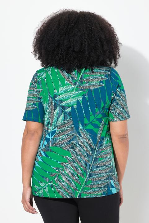 Immagine prodotto Ulla Popken T-shirt dal taglio svasato con palme, scollatura a V e mezze maniche (54)