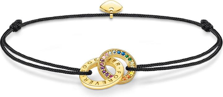 Immagine prodotto Thomas Sabo Bracciale tessile nero con due anelli di pietre colorate placcato oro (22 cm, Argento 925, Tessuto)