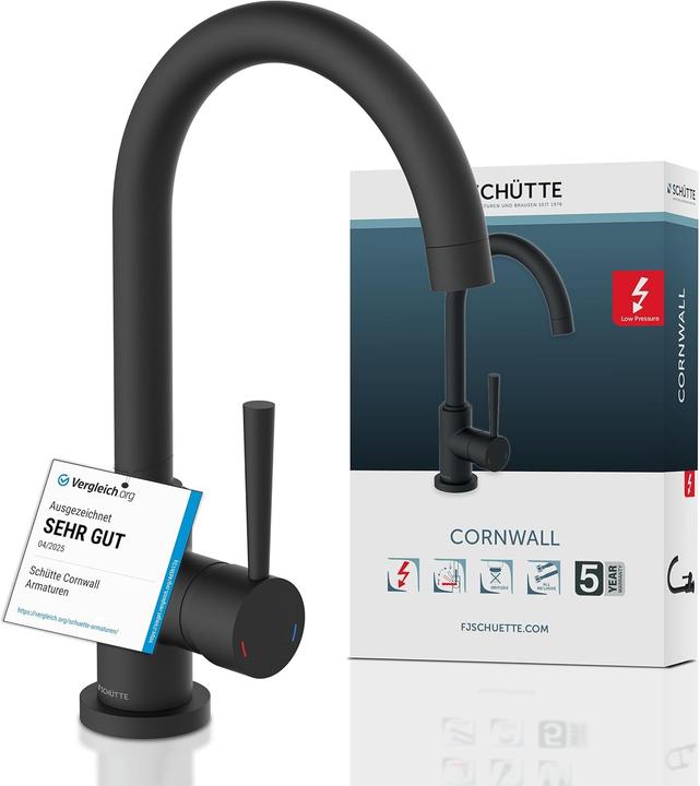 Produktbild Schütte Wasserhahn Küche CORNWALL Spültischarmatur Niederdruck Schwarz matt Schwenkbar 79169
