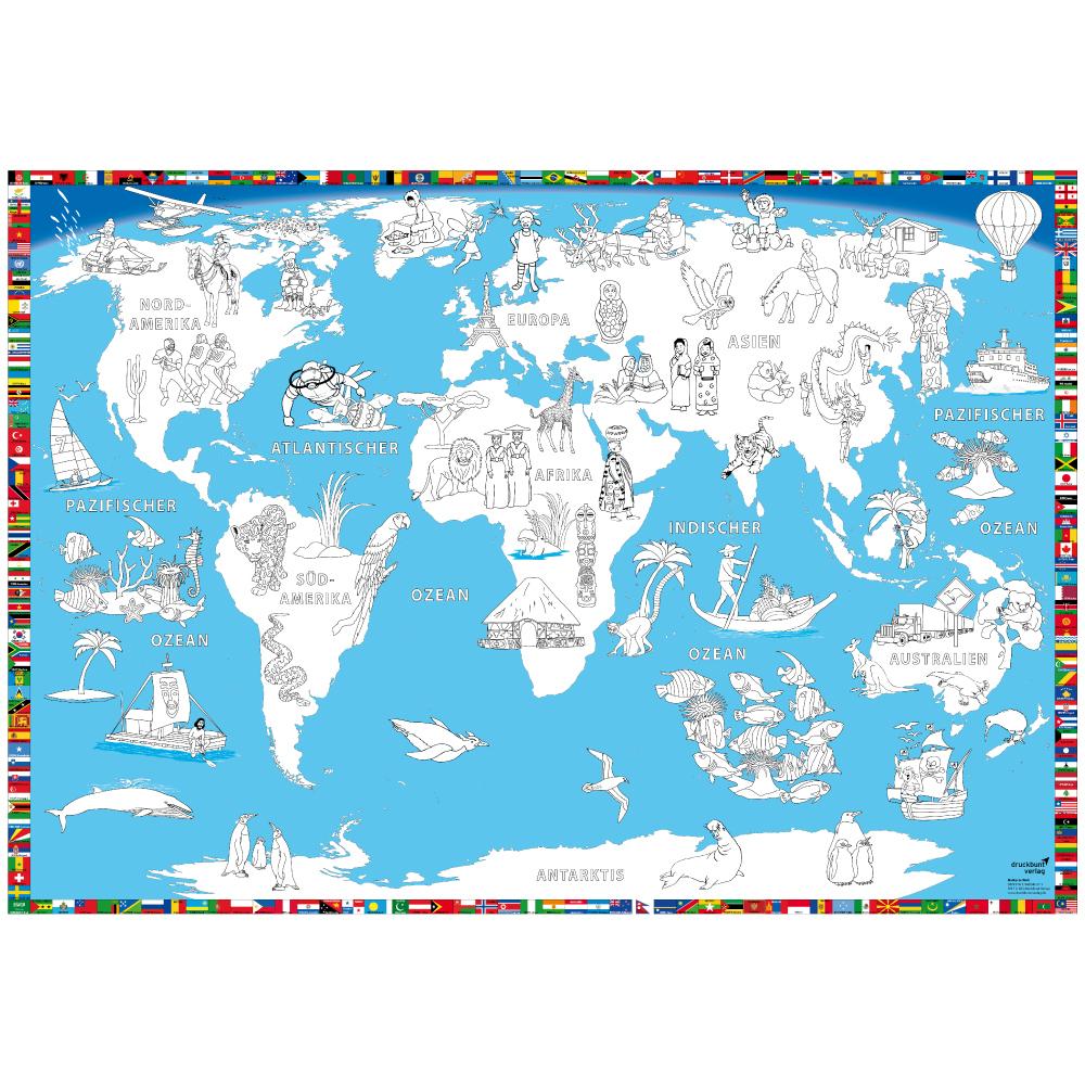 Malkarte Welt Poster, Landkarte