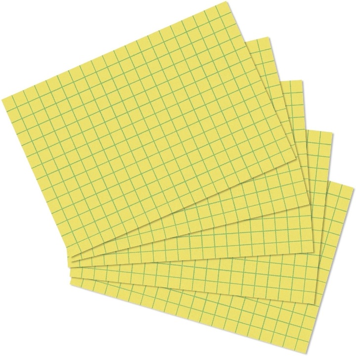 Herlitz Karteikarten, DIN A6, kariert, gelb aus Papier, 170 g-qm, holzfrei, 5 mm kariert, Linienfarbe: (A6, 170 g/m², 100 x)
