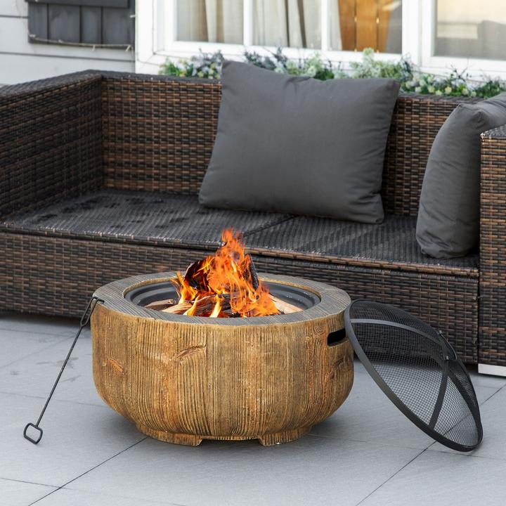 Produktbild Swisshandel24 Feuerschale, Deckel, Schürhaken, Baumstumpf-Design, Stahl, MgO, Braun (61.50 cm)