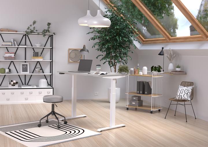 Actual product image Germania JET height-adjustable desk cashmere rectangular, T-leg frame white 120.0 x 80.0 cm (120 x 80 cm)