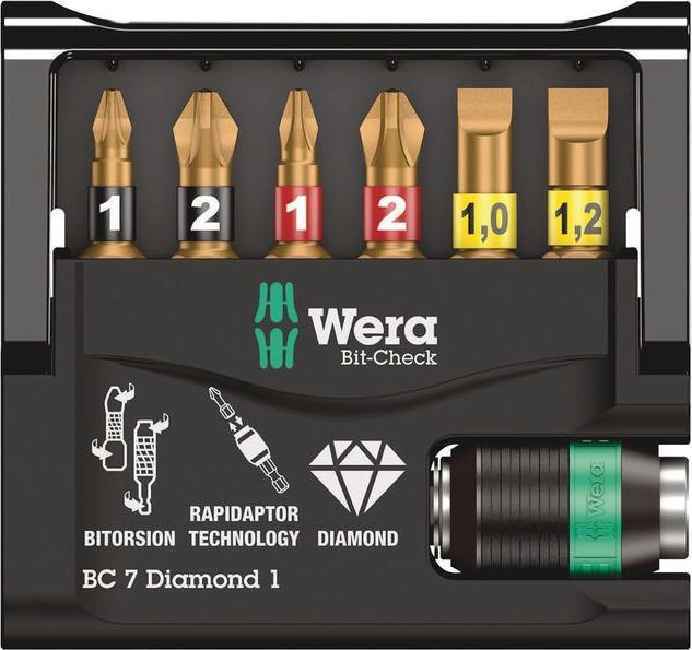 Produktbild Wera Bit-Check 7 Diamond 1 (Kreuz Phillips PH M1, Kreuz Phillips PH M2, Kreuz Pozidriv PZ M1)
