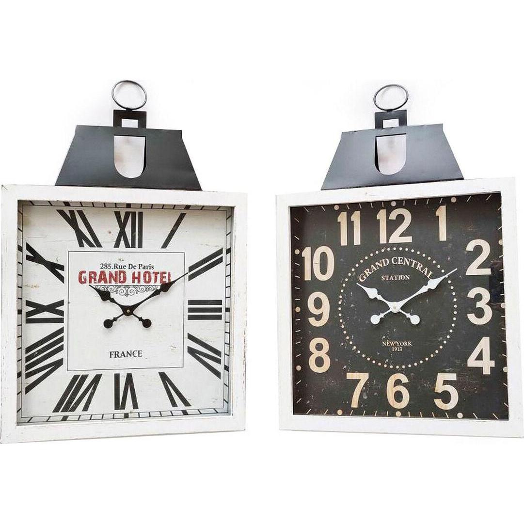 DKD Home Decor, Orologio da parete, Wall Clock 60 x 6 x 89 cm Crystal Black White Iron Traditional MDF Wood (2 Units)