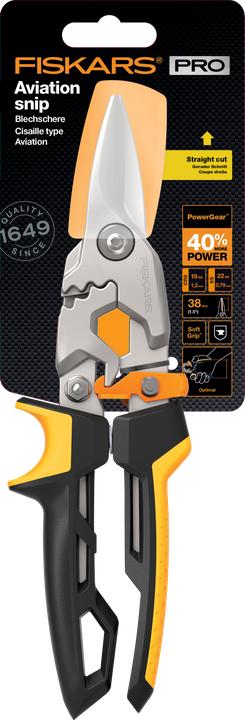 Actual product image Fiskars PowerGear Aviation tin snips, straight cut