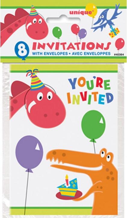 Unique Party Dino Invitations Cards (Pack of 8) (8 pcs.)