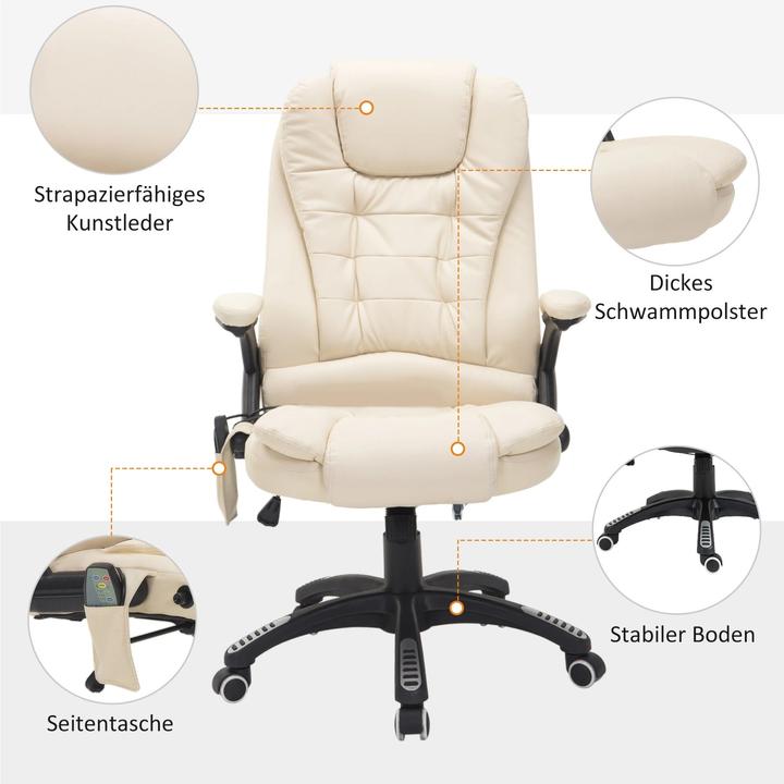 Produktbild Swisshandel24 Massagesessel Bürostuhl Gamingsessel 6 Punkt Vibrations Massage mit Wärmefunktion Kunstleder Beige