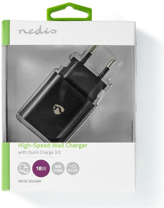 Image du produit Nedis Chargeur secteur 18 W 1.5 2.0 3.0 A - Nombre de sorties : 1, USB-A, Pas de câble fourni e (18 W)