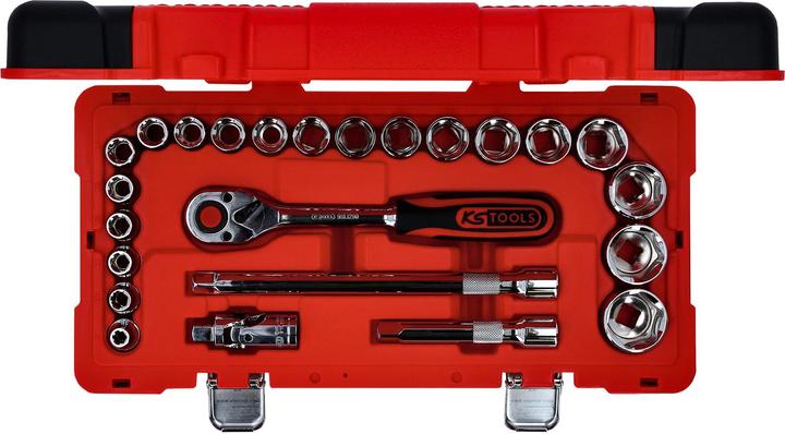 Produktbild KS Tools 1/2" CHROMEplus Steckschlüssel-Satz, 24 Teile, Flank Traction (32 mm, 19 mm, 12 mm, 24 mm, 14 mm, 22 mm, 33 mm, 16 mm, 23 mm, 34 mm, 10  mm, 21 mm, 18 mm, 27 mm, 31 mm, 17 mm, 11 mm, 15 mm, 26 mm, 30 mm, 28 mm, 29 mm, 13 mm, 20 mm, 25 mm)