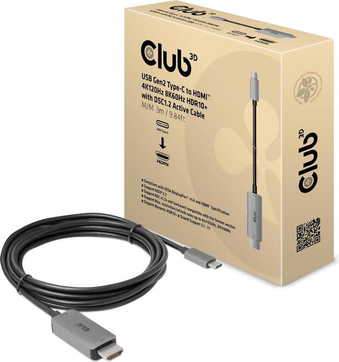 Produktbild Club 3D HDMI (Typ A) — USB C (3 m, USB Typ C, HDMI, 2.1)