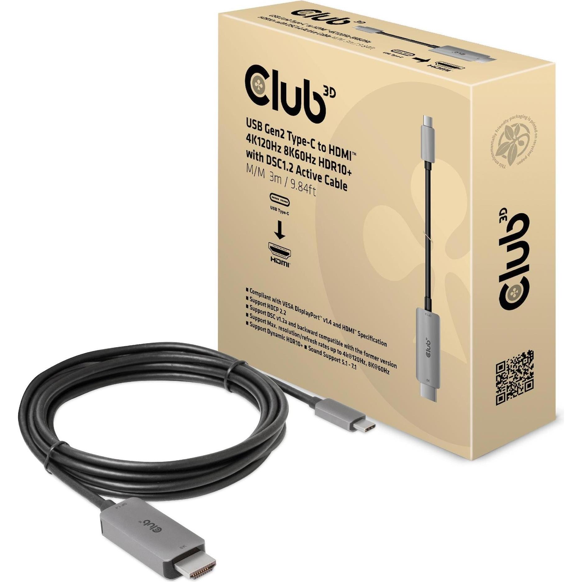 Thumbnail - Club 3D HDMI (Typ A) — USB C (3 m, USB Typ C, HDMI), Video Kabel