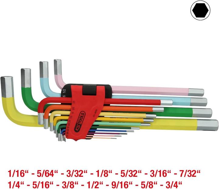 Actual product image KS Tools Offset wrench set extra long, hexagon socket, inch sizes, 14 parts