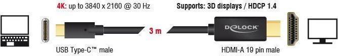 Produktbild Delock USB Typ C — HDMI (Typ A) (3 m, HDMI, USB Typ C, 1.4)