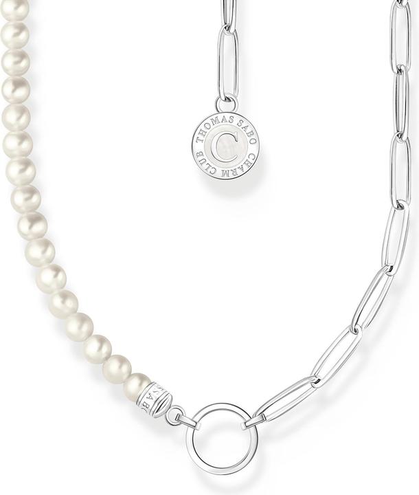 Actual product image Thomas Sabo Charm Necklace with White Pearls and Chain Links Silver (925 silver, Enamel, 40 cm)