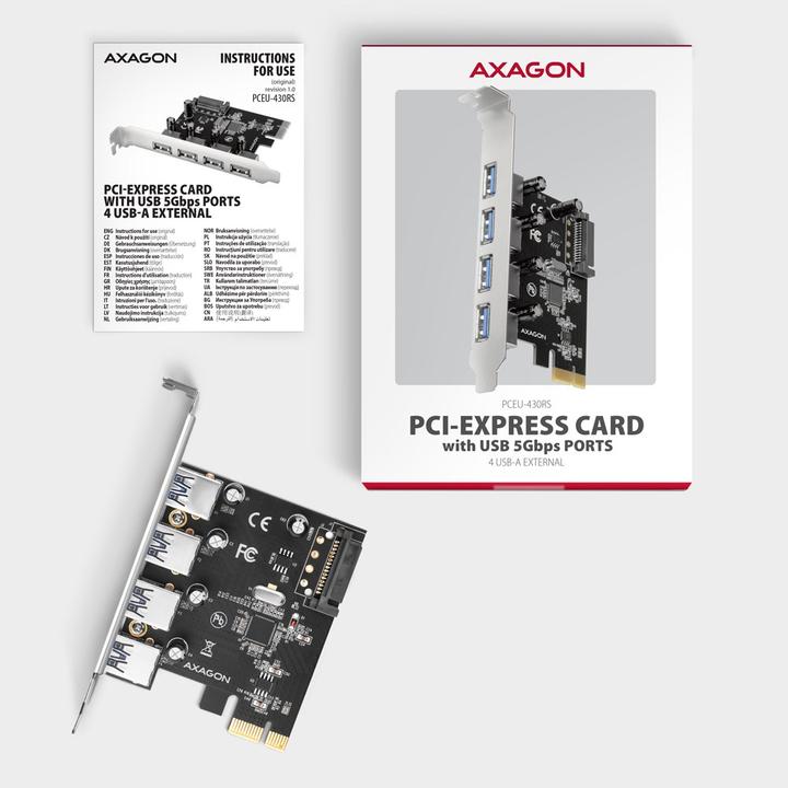 Produktbild Axagon PCEU-430RS PCIe controller 4x ext. USB-A 5Gbps port