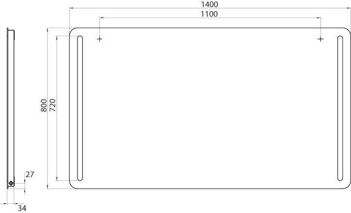 Actual product image Emco MI 270 Miroirs lumineux Miroirs lumineux MI avec coins arrondis et 2 bandes lumineuses à gauche et à (89 x 14 cm)
