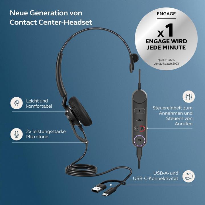 Produktbild Jabra Engage 40 Inline Link USB (Kabelgebunden, USB-C, Cisco, Google Meet, Microsoft Teams, Unify, Zoom)