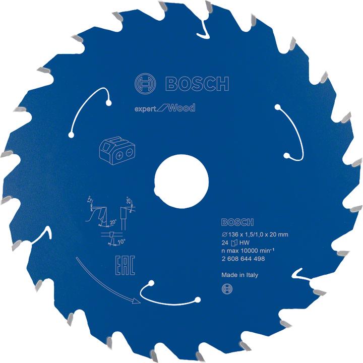 Produktbild Bosch Professional Zubehör Akku-Kreissägeblatt Expert for Wood, 136 x 1,5/1 x 20, 24 Zähne