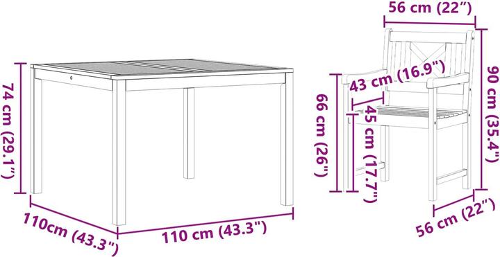 Produktbild vidaXL Garten Essgruppe (110 x 110 x 74 cm)