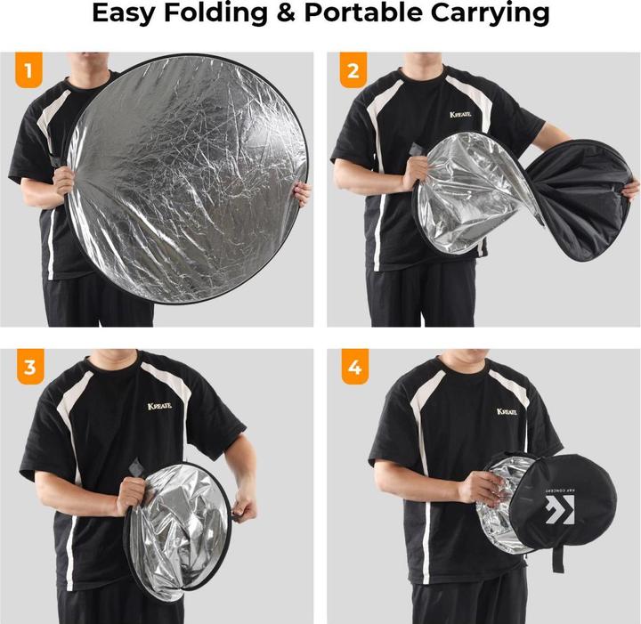 Productafbeelding K&F Concept 5 in 1 Circulaire Fotografie Reflector 80cm Goud Sliver Zwart Wit Doorschijnend Paneel Vijf Ligth