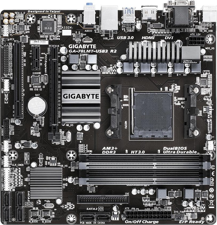 Produktbild Gigabyte GA-78LMT-USB3 R2 Rev1.0 (AM3+, AMD SB710, AMD 760G, mATX)