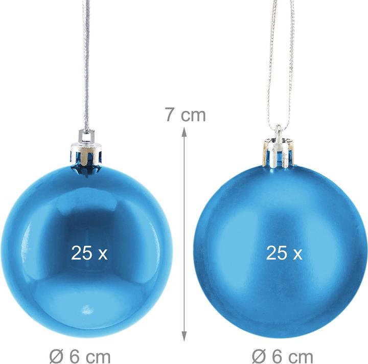 Produktbild Relaxdays - Weihnachtskugeln 50er Set, Türkis/ Silber, 7 x 6 cm (50-teilig)