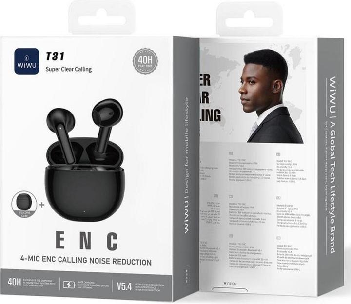 Actual product image Wiwu Wireless charger - TWS Earphones T31 - black (DNC, Wireless)