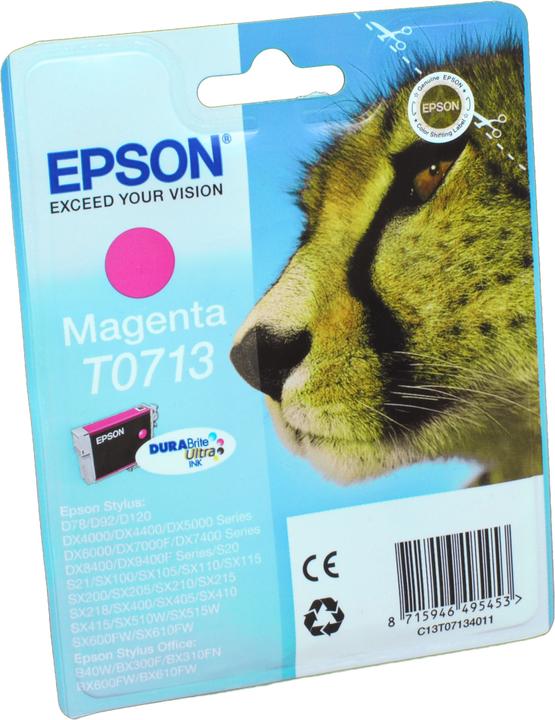 Actual product image Epson T0713 Cheetah ink, smudge-proof and waterproof (single pack) magenta (M)