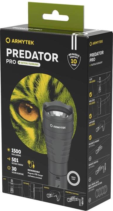 Image du produit ArmyTek Predator Pro White Lampe de poche à LED alimentée par batterie 1400lm 136g (16 cm, 1400 lm)
