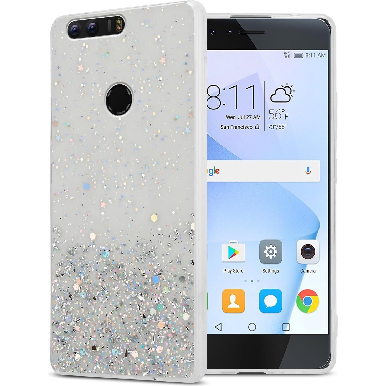 Cadorabo TPU Hülle mit Glitzer für Honor 8 / 8 PREMIUM (Honor 8 Premium), Smartphone Hülle, Transparent