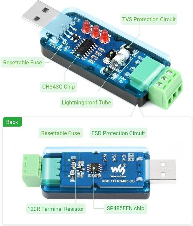 Actual product image WaveShare Industrieller USB zu RS485 Konverter
