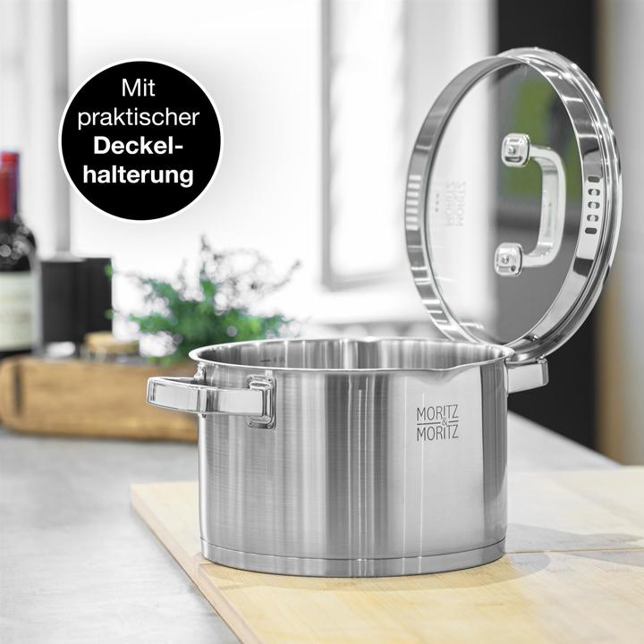 Actual product image Moritz & Moritz Stainless steel saucepan induction 24cm with sieve in the lid - Suitable for all hob types (Pot, Stainless steel)