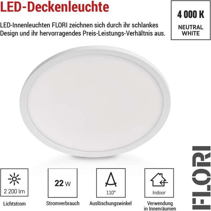 Image du produit Emos Luminaire LED apparent FLORI rond, blanc, 22W, blanc neutre (2200 lm)