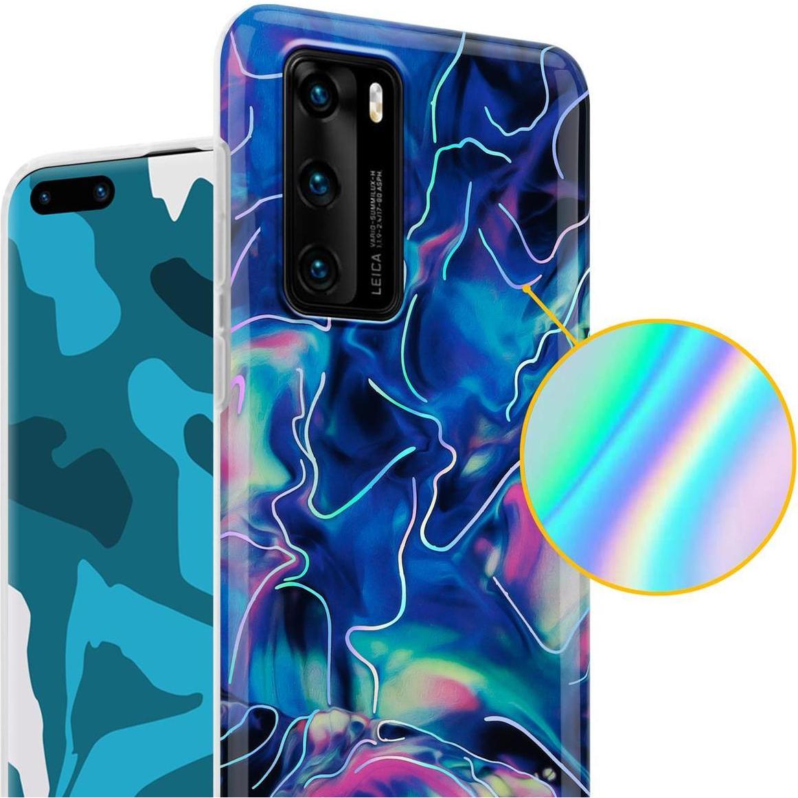 Thumbnail - Cadorabo IMD TPU Bunter Marmor Cover (Huawei P40), Smartphone Hülle, Blau