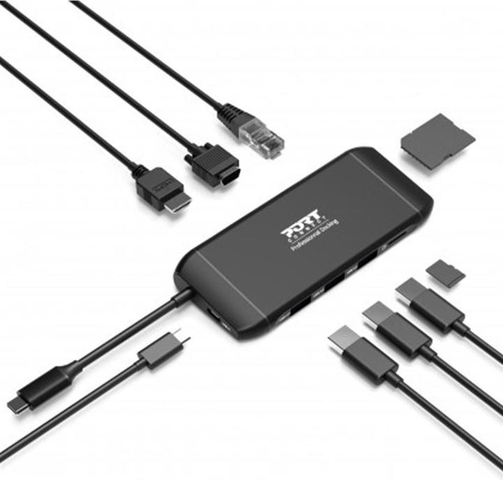 Actual product image Port Designs 901913 Interface Hub USB 2.0 Type-C 5000 Mbit/s Black (USB-C, 9 ports)