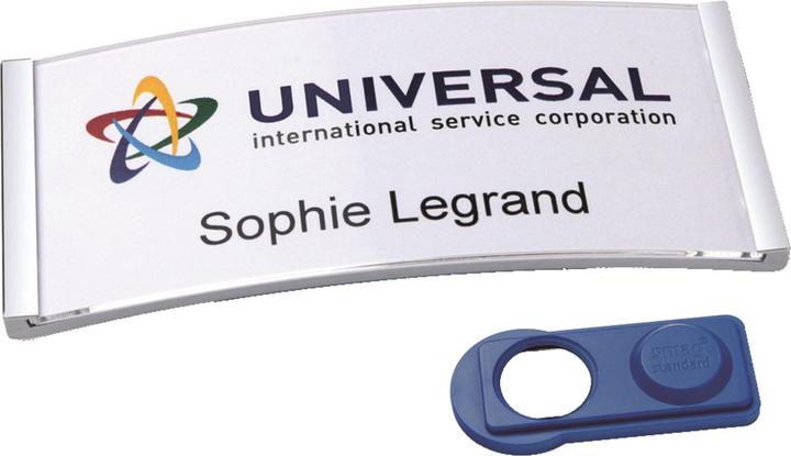 Actual product image Badgepoint POL35MA66-10DR Name badges, 74 x 34 mm, metal-coloured