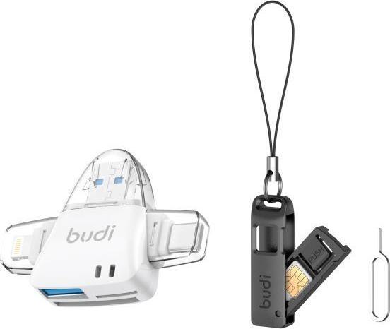 Produktbild Budi 6-in-1 Speicherkartenlesegerät mit Kartenetui & SIM Eject Pin (Lightning, USB 2.0, USB-C)