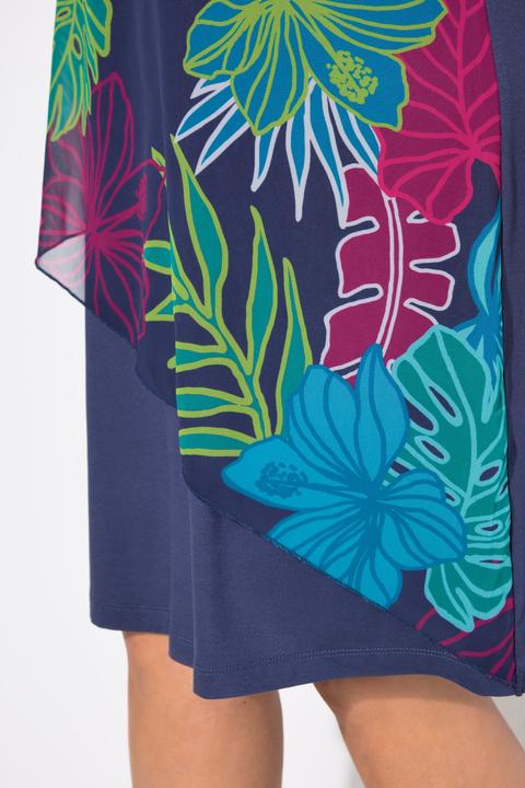 Produktbild Ulla Popken Jerseykleid, Chiffon-Überwurf, V-Ausschnitt, Halbarm (54)