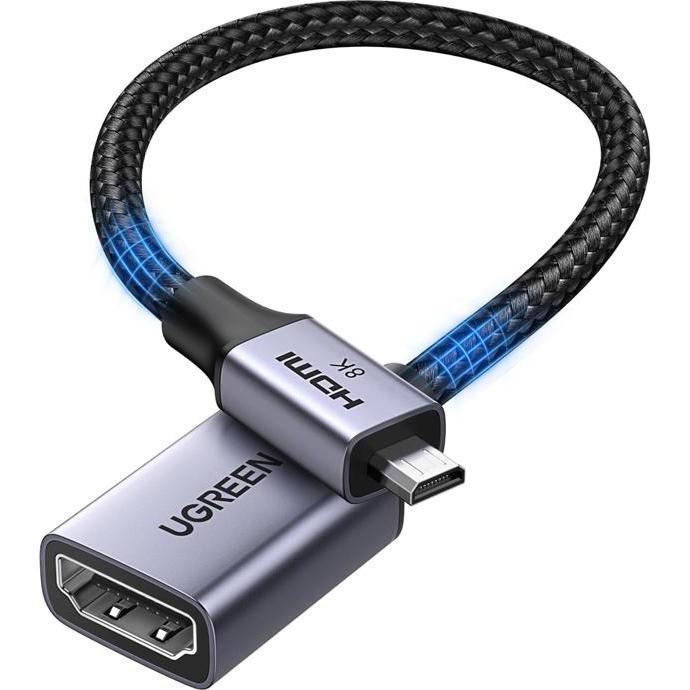 Ugreen Kabel micro HDMI do HDMI HD182, 8K 60Hz, 48Gbps, 0.2m (czarny) (0.20 m), Cavo video, Nero
