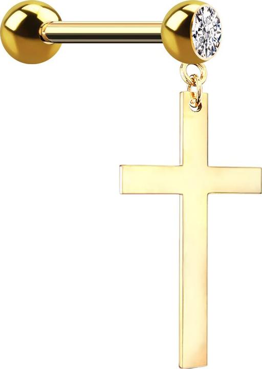 Produktbild Star Piercing Micro Barbell vergoldet mit Anhänger Kreuz (ohne Messing, Chirurgenstahl 316L)