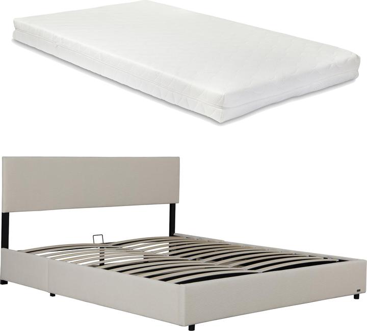 Corium Polsterbett Juva mit Matratze und Bettkasten 160x200 cm Beige (160 x 200 cm)